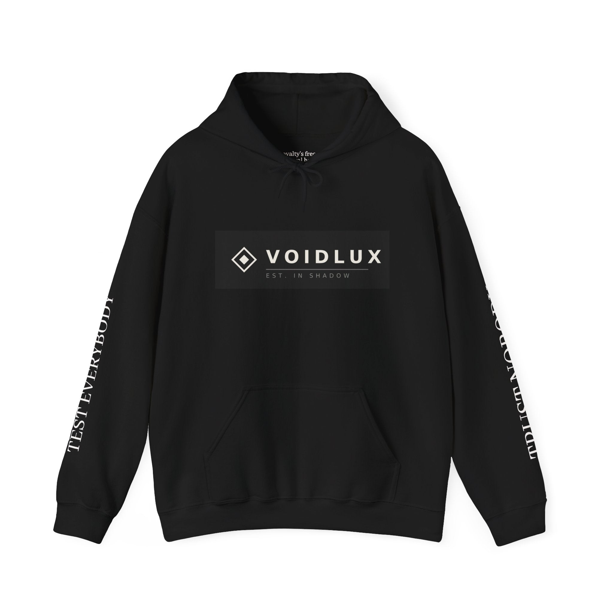 Voidlux Logo & Cityscape Hoodie — 'Trust Nobody' Sleeve Graphic Hoodie