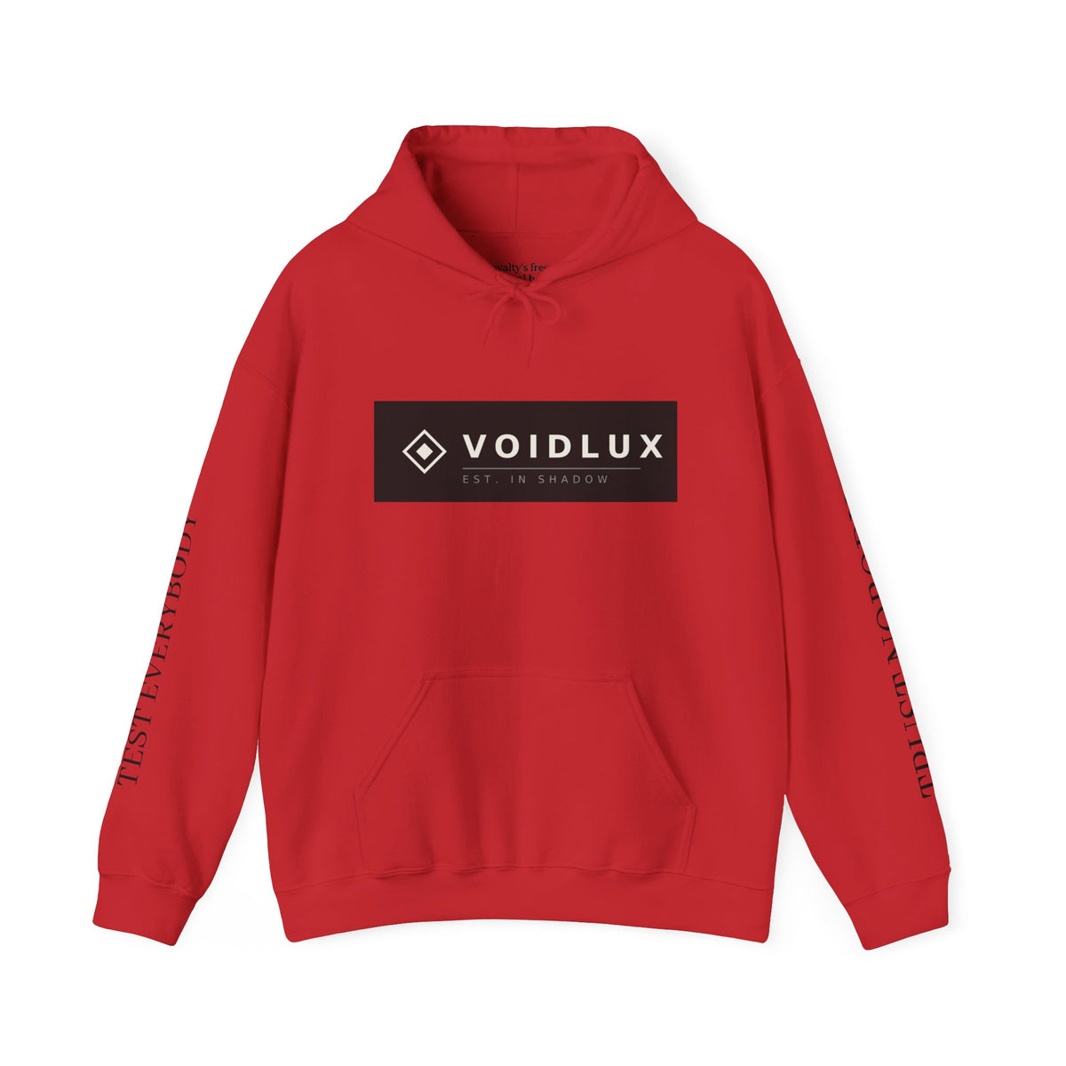 Voidlux Logo & Cityscape Hoodie — 'Trust Nobody' Sleeve Graphic Hoodie