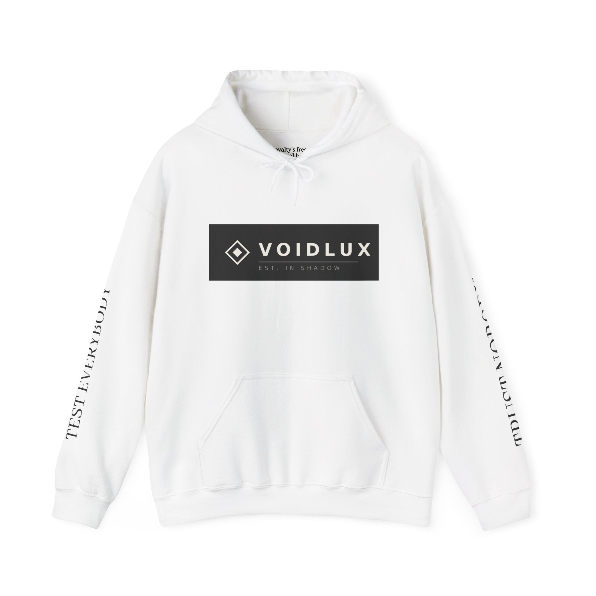 Voidlux Logo & Cityscape Hoodie — 'Trust Nobody' Sleeve Graphic Hoodie
