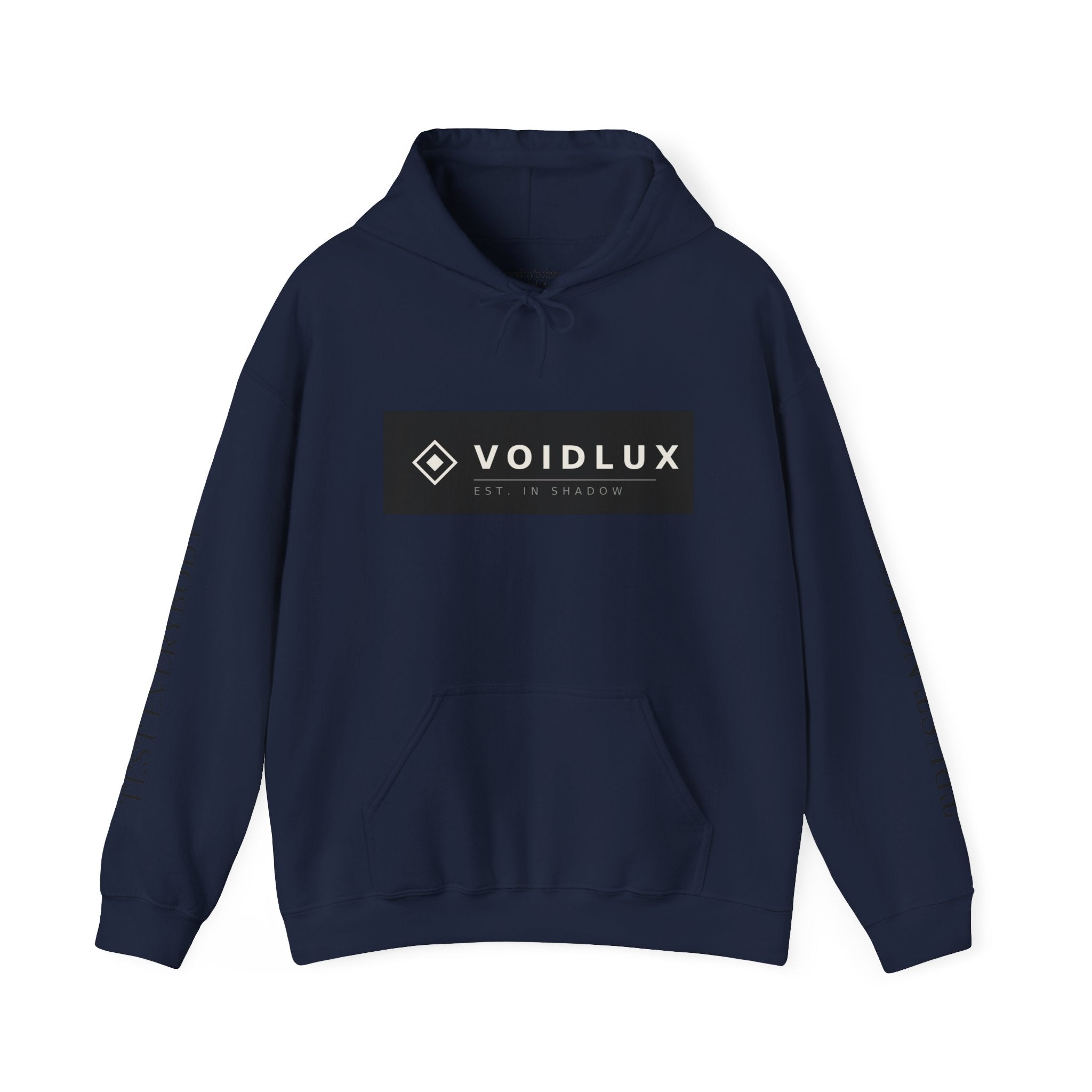 Voidlux Logo & Cityscape Hoodie — 'Trust Nobody' Sleeve Graphic Hoodie