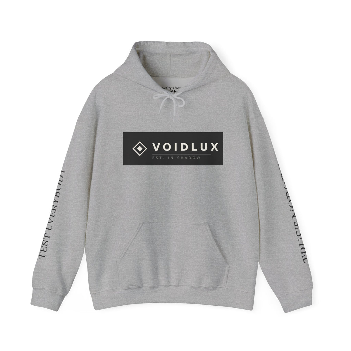 Voidlux Logo & Cityscape Hoodie — 'Trust Nobody' Sleeve Graphic Hoodie